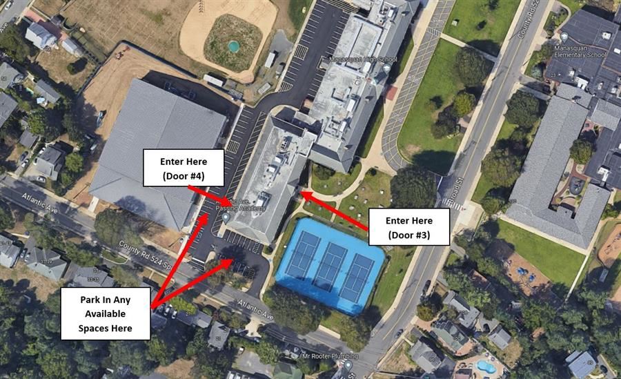 Aerial view of Manasquan High School Door 3 or Door 4 entry location.