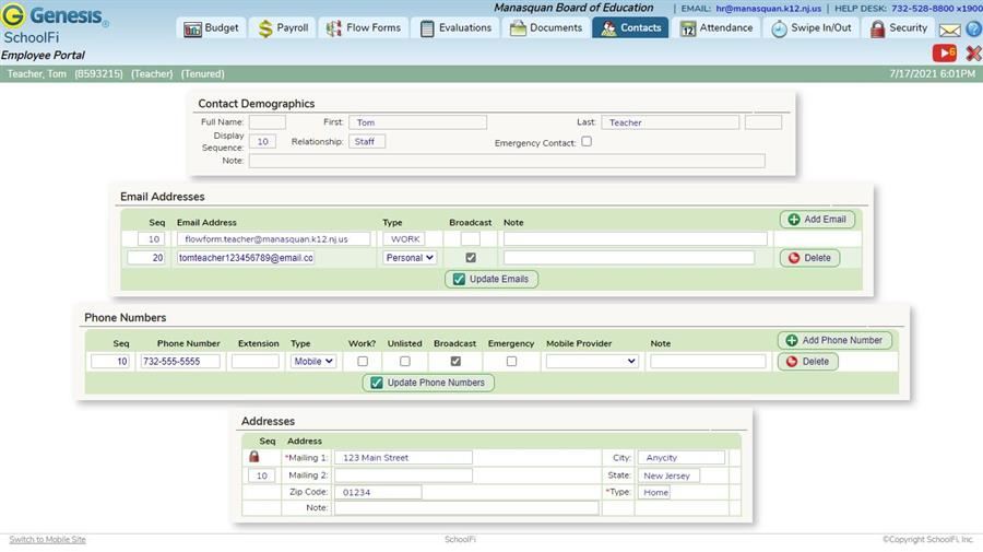 Employee Contact Details Screenshot